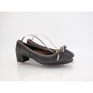 AGL Kristin Suede Leather Block Heel Bow Tie Pump Size 37.5 7.5 Gray Career